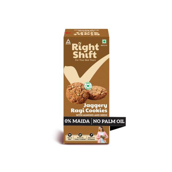 Right Shift Jaggery Ragi Cookies, 100g | No Palm Oil, No Maida, No Refined Sugar, Sugar free | High Fibre Digestives | Guilt Free Snacks for Adults
