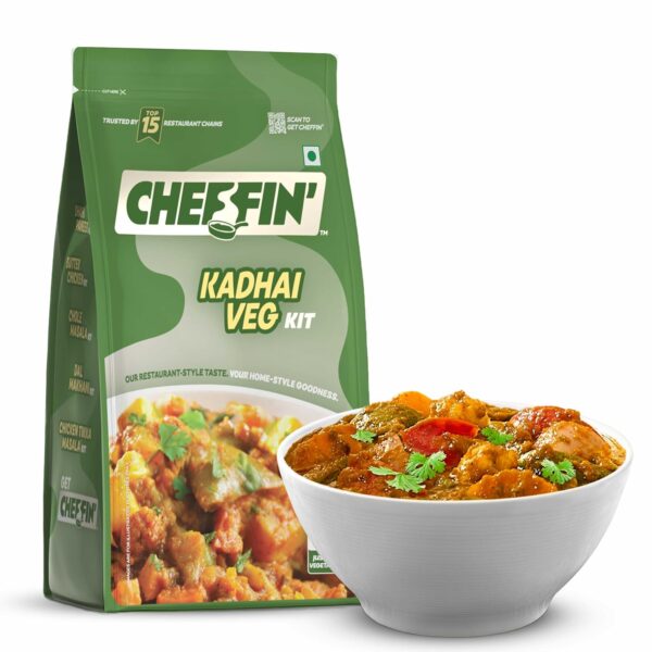 Cheffin' Kadhai Veg Masala – All Natural, No Preservatives | Ready in 10 Minutes | 3-Pouch Cooking Kit | Restaurant Style | Serves 2–3