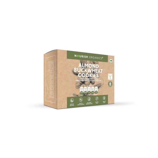 Nourish Organics Almond Buckwheat Cookies – Gluten-Free, High Fibre Snack with Almonds & Seeds | No Refined Sugar | 120g