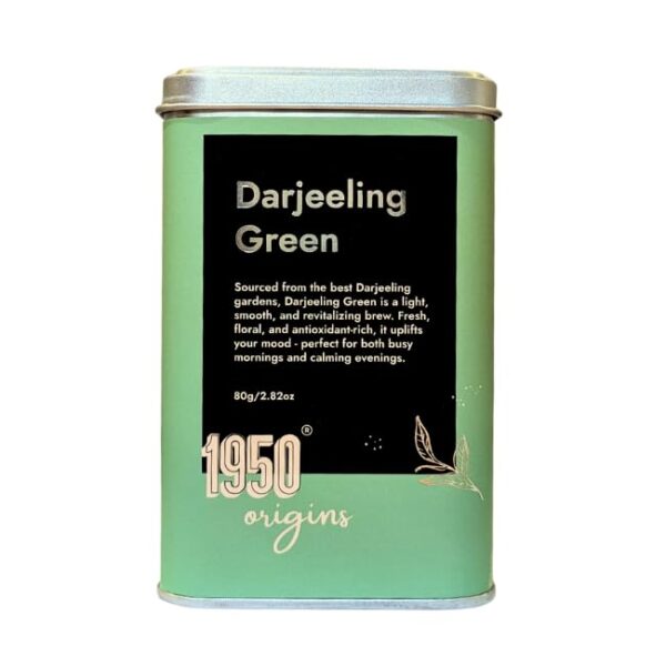 1950 Origins Darjeeling First Flush Green Tea – Premium Long Leaf Loose Tea | Light, Floral & Refreshing | 80g Tin Caddy