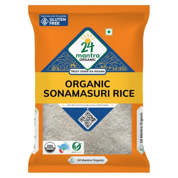 24 Mantra Organic Sona Masoori Rice – 5kg | Premium Polished Raw Rice | 100% Organic | Chemical-Free & Pesticide-Free