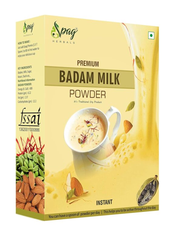 Spag Herbals Instant Badam Milk Drink with Kashmiri Kesar & Almond Bits – 800g | No Milk Needed | Healthy Saffron Almond Mix
